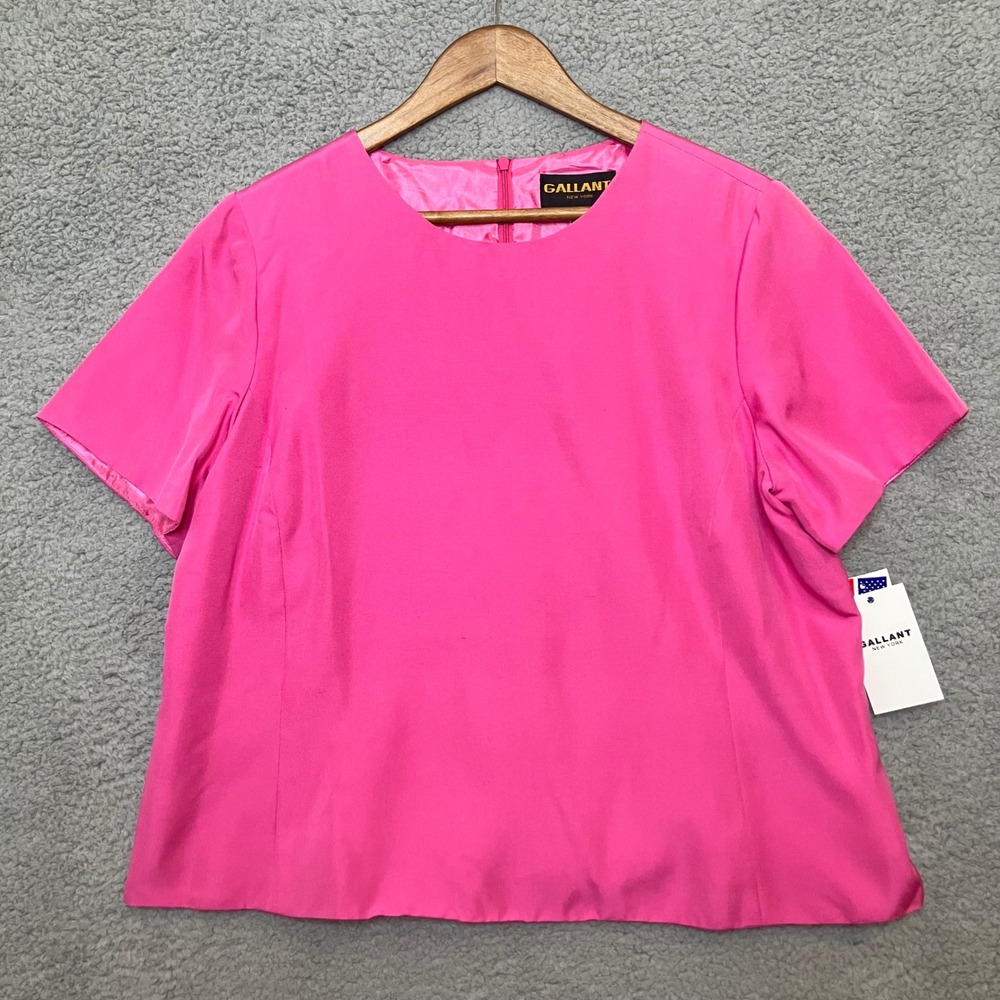 $450 NWT‎ VTG Gallant NY Women 12 100% Silk Short Sleeve Blouse Hot Pink Boxy